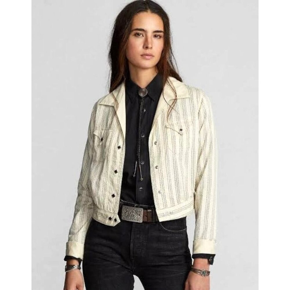 RRL Ralph Lauren Cotton Striped Sateen Western Jacket Winter Cream Size 3 NWT